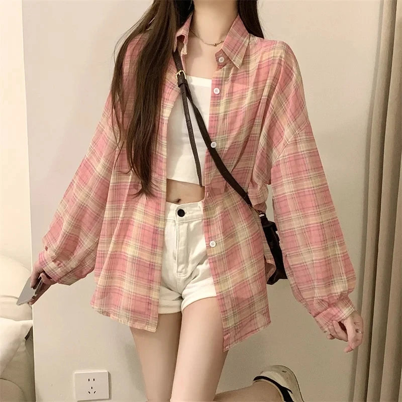 Chemise à Carreaux en Mousseline Légère pour Femme – Look d'Été Décontracté Fictitni