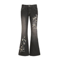 Jean Évasé Taille Basse Y2K à Broderie Florale - Style Rétro Vintage
