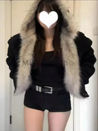 Parka Ample Style Y2K avec Capuche Fourrure pour Femme