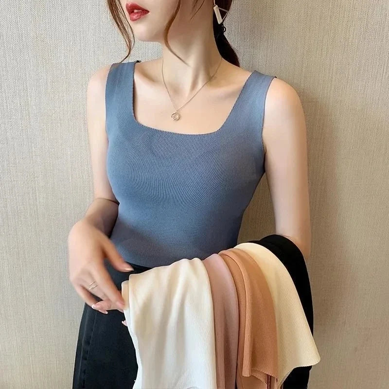 Débardeur Col en U Tricoté Femme - Top Slim Streetwear